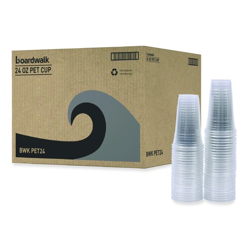 Cups and Lids | Boardwalk BWKPET24 24 oz. PET Plastic Cold Cups - Clear (50/Sleeve, 12 Sleeves/Carton) image number 0