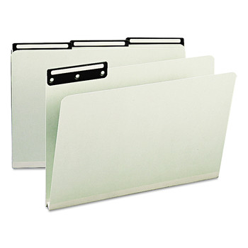 Smead 1 in. Expansion Legal Size Recycled Heavy Pressboard File Folders with Insertable 1/3-Cut Metal Tabs - Gray-Green (25/Box)