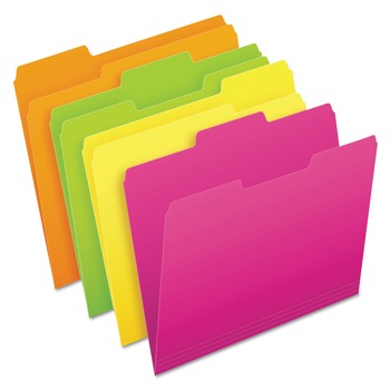 FILING AND FOLDERS | Pendaflex 40523 1/3 Cut Tab Letter Size Glow File Folders - Assorted Colors (24/Pack)