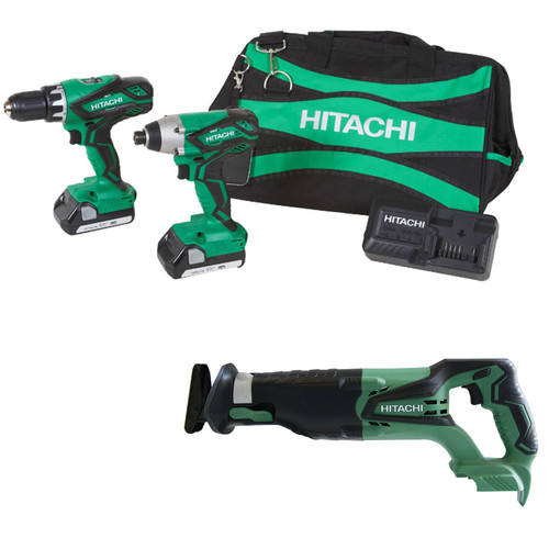 Hitachi Kc18dgl Cr18dglp4 Bndl 18v Cordless Lithium Ion Impact And Drill Driver Reciprocating Saw Combo Kit Cpo Outlets