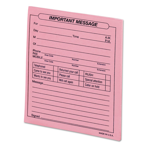  | Universal D2-48023 50-Sheet 4.25 in. x 5.5 in. "Important Message" Pads - Pink (1 Dozen) image number 0
