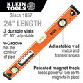 Klein Tools 935L 3-Vial 24 in. Bubble Level - High Visibility, Orange image number 1