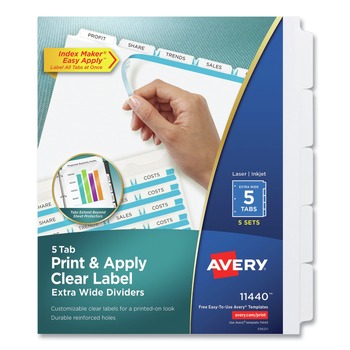 Avery Index Maker 11.25 in. x 9.25 in. 5-Tab Extra Wide Tab Print and Apply Clear Label Dividers - White/White Tabs (5/Pack)