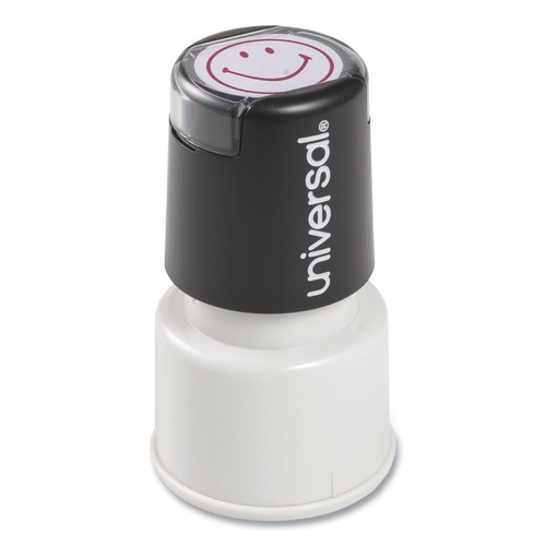 Office Jansan | Universal UNV10080 Pre-Inked/Re-Inkable Smiley Face Round Message Stamp - Red Ink image number 0