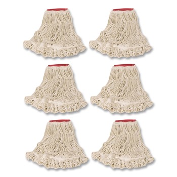 Rubbermaid Commercial Super Stitch Blend 24 oz. Cotton/Synthetic Wet Mop Head - White/Red (6/Carton)
