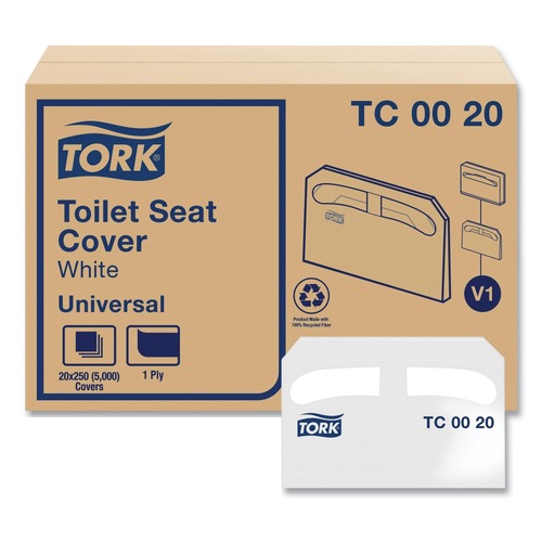 Office Jansan | Tork TC0020 14.5 in. x 17 in. Half-Fold Paper Toilet Seat Cover - White (250/Pack, 20 Packs/Carton) image number 0