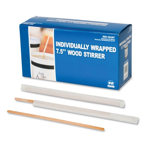 Office Jansan | AmerCareRoyal R825W 7.5 in. Wrapped Wood Coffee Stirrers (5000/Carton) image number 0