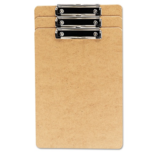 Mothers Day Sale! Save an Extra 10% off your order | Universal UNV05563 1/2 in. Clip Capacity Hardboard Clipboard for 8.5 in. x 14 in. Sheets - Brown (6/Pack) image number 0