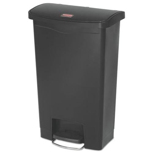 Trash & Waste Bins | Rubbermaid Commercial 1883611 Streamline 13-Gallon Front Step Style Resin Step-on Container - Black image number 0