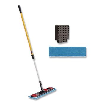 Rubbermaid Commercial 19.5 in. x 5.5 in. Microfiber Head 48 in. to 72 in. Aluminum Handle Adaptable Flat Mop Kit - Blue/Yellow