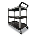Utility Carts | Rubbermaid Commercial FG409100BLA 40.63 in. x 20 in. x 37.81 in. 300 lbs. Capacity 3 Shelves Plastic Xtra Utility Cart with Open Sides - Black image number 2