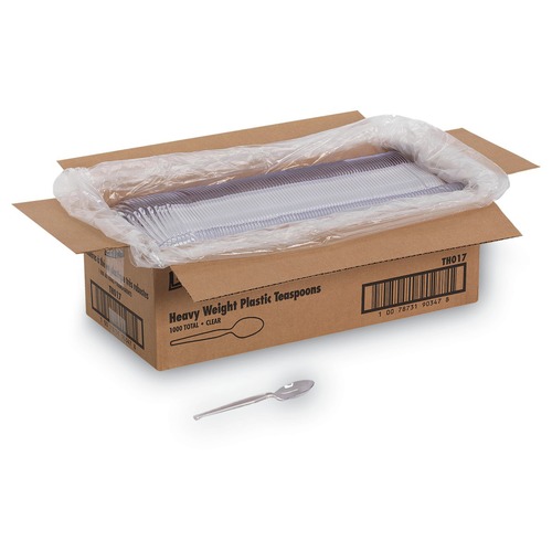 Cutlery | Dixie TH017 6 in. Heavyweight Plastic Cutlery Teaspoon - Crystal Clear (1000/Carton) image number 0