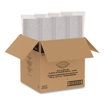 Dart 5 in. x 5 in. x 1.49 in. 32 oz. Plastic Bowls - Square Clear (252/Carton)
