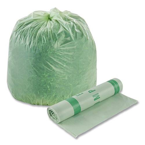 Office Jansan | Stout by Envision E4248E85 EcoSafe-6400 42 in. x 48 in. 0.85 mil. 48 Gallon Compostable Bags - Green (40/Box) image number 0