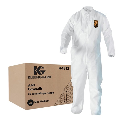 Bib Overalls | Ansell KCC44312 A40 Coveralls with Zipper Front and Elastic Wrists and Ankles - Medium/White (25/Carton) image number 0