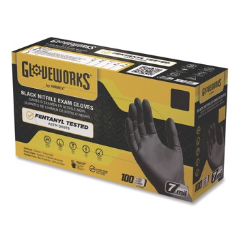 Ammex 6 mil Powder-Free Nitrile Exam Gloves - Large, Black (1000/Carton)