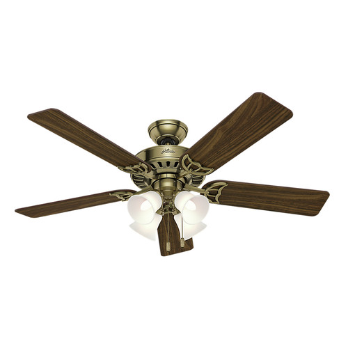 Ceiling Fans | Hunter 53063 52 in. Studio Traditional Antique Brass Walnut Indoor Ceiling Fan with 4 Lights image number 0