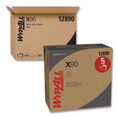 Office Jansan | WypAll 12890 X90 POP-UP Box 2-Ply 8.3 in. x 16.8 in. Cloths - Denim Blue (68/Box, 5 Boxes/Carton) image number 0