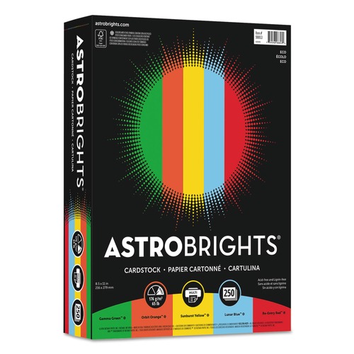 Office & Office Supplies | Astrobrights 98853-01 8.5 in. x 11 in. 65 lbs. Cover Weight Color Cardstock -"Eco" Assortment - Assorted (250/Pack) image number 0