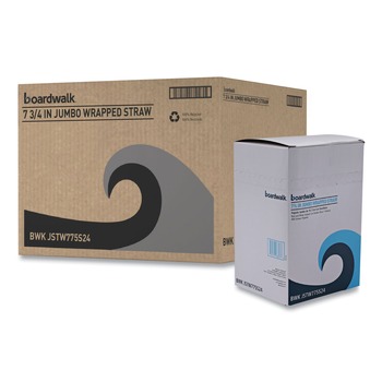 Boardwalk BWKJSTW775S24 7.75 in. Wrapped Jumbo Plastic Straws - White/Red Stripe (400/Pack, 25 Packs/Carton)