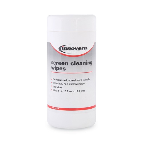 Glass Cleaners | Innovera IVR51510 Pop-Up Tub Antistatic Screen Cleaning Wipes (120-Sheet/Pack) image number 0
