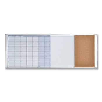 MasterVision 48 in. x 18 in. Lacquered Steel Surface Aluminum Frame Magnetic Calendar Combo Board - White