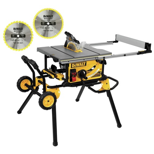 Table Saws | Dewalt DW3106P5DWE7491RS-BNDL 10 in. Jobsite Table Saw with Rolling Stand and 10 in. Construction Miter/Table Saw Blades Combo Pack With Safety Sun Glasses Bundle image number 0