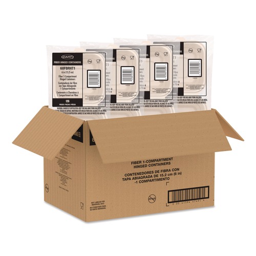 Food Trays, Containers, and Lids | Dart 60FBRHT1 6.12 in. x 5.87 in. x 3.1 in. ProPlanet Seal Compostable Molded Fiber Hinged Trays - Natural (500/Carton) image number 0