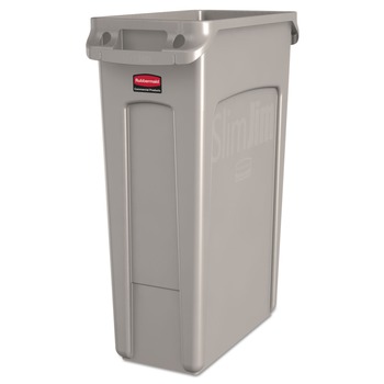 Rubbermaid Commercial 23 Gallon Rectangular Plastic Slim Jim Receptacle with Venting Channels - Beige