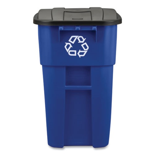 Trash & Waste Bins | Rubbermaid Commercial FG9W2773BLUE Brute 50 Gallon Square Recycling Rollout Container - Blue image number 0