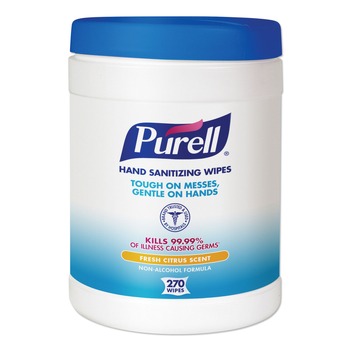 PURELL 9113-06 6.75 in. x 6 in. Sanitizing Hand Wipes - White (270 Wipes/Canister)