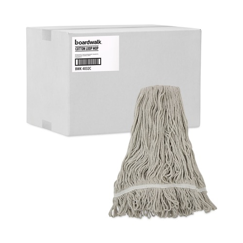 Mops | Boardwalk BWK4032C No. 32 Loop Web/Tailband Value Standard Cotton Mop Head - White (12/Carton) image number 0