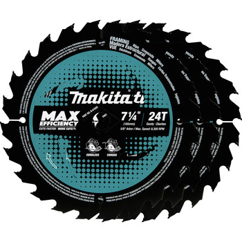 Makita B-61656-3 3/Pack Framing 7-1/4 in. 24T Carbide-Tipped Max Efficiency Circular Saw Blade
