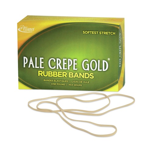 Customer Appreciation Sale - Save up to $60 off | Alliance 21405 Pale Crepe Gold Rubber Bands, Size 117b, 0.06 in. Gauge, Crepe, 1 Lb Box, (300-Piece/Box) image number 0