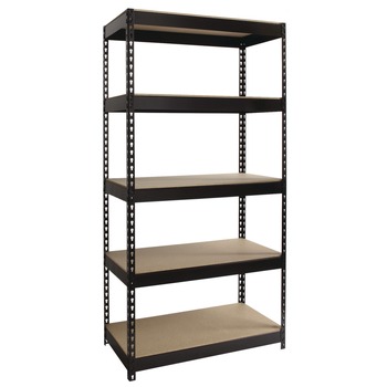 Alera 36 in. x 18 in. x 72 in. 5-Shelf Steel Shelving Unit with Particleboard Shelves - Black