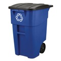 Trash & Waste Bins | Rubbermaid Commercial FG9W2773BLUE Brute 50 Gallon Square Recycling Rollout Container - Blue image number 1