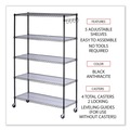 Trash & Waste Bins | Alera ALESW654818BA 48 in. x 18 in. x 72 in. 5-Shelf Wire Shelving Kit with Casters and Shelf Liners - Black Anthracite image number 4