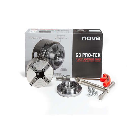 Lathe Accessories | NOVA 48291 12-Piece PRO-TEK G3 1 in x 8 TPI Direct Thread Wood Turning Chuck and Jaw Set image number 0