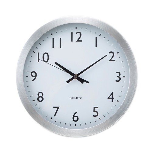 Universal UNV10425 Brushed Aluminum Wall Clock, 12-in Overall Diameter, Silver Case, 1 Aa (sold Separately) image number 0