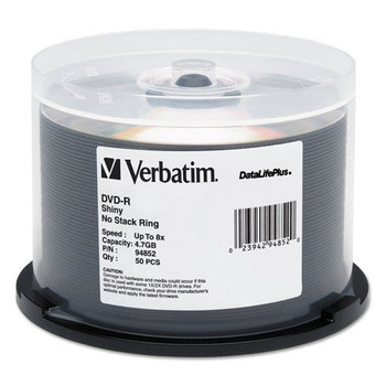 Verbatim 94852 DataLifePlus 4.7 GB 8x DVD-R Discs in Spindle - Shiny Silver (50/Pack)