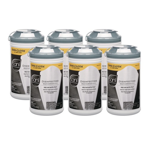 Cleaning & Disinfecting Wipes | Sani Professional NIC P22884 7.5 in. x 5.38 in. Disinfecting Multi-Surface Wipes - White (200/Canister, 6 Canisters/Carton) image number 0