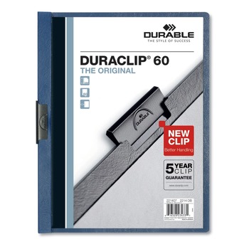 Durable 8.5 in. x 11 in. DuraClip Clip Fastener Report Cover - Clear/Dark Blue (25/Box)