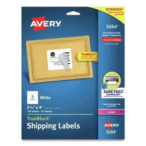Office Jansan | Avery 05264 TrueBlock 3.33 in. x 4 in. Shipping Labels - White (6/Sheet, 25 Sheets/Pack) image number 0