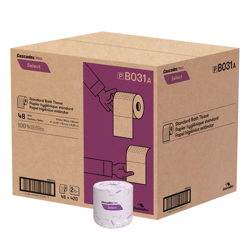 Cleaning & Janitorial Supplies | Cascades PRO B031 4 in. x 3.25 in. 2-Ply Select Standard Bath Tissue - White (48/Carton) image number 0