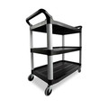 Utility Carts | Rubbermaid Commercial FG409100BLA 40.63 in. x 20 in. x 37.81 in. 300 lbs. Capacity 3 Shelves Plastic Xtra Utility Cart with Open Sides - Black image number 1