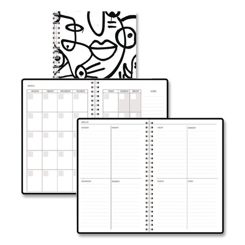 Notebooks & Pads | House of Doolittle 2121-41 Recycled Non-Dated Monthly/Weekly Abstract Faces Planner - Black/White Cover image number 0