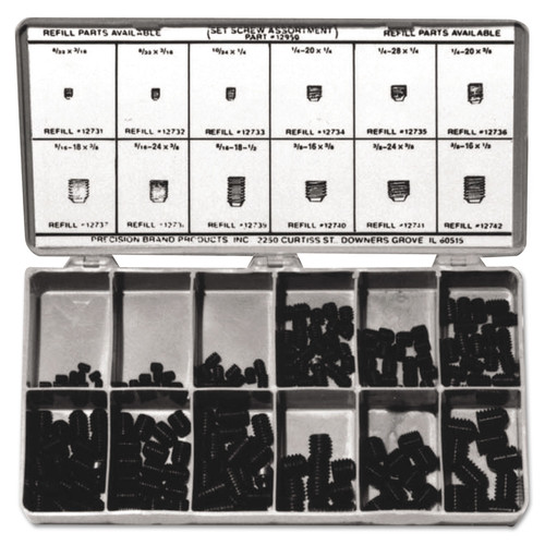 Collated Screws | Precision Brand 12950 200-Piece Steel Set Screw Assortment (1-Kit) image number 0