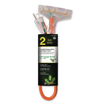GoGreen Power 2 ft. 15 Amps 12 AWG 3-Outlet Heavy-Duty Extension Cord - Orange