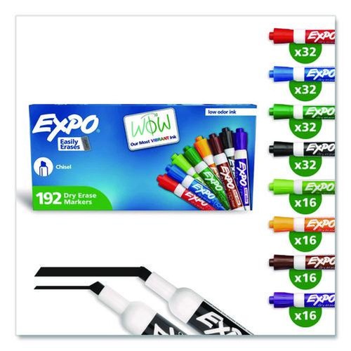 Washable Markers | EXPO 2003995A Low-Odor Chisel Tip Dry Erase Marker Office Value Pack - Assorted Colors (192/Pack) image number 0