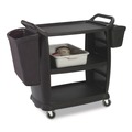 Utility Carts | Boardwalk CC203603 18 in. x 36.25 in. x 38 in. 300 lb Capacity Plastic Bussing Cart with 3 Shelves - Black image number 1